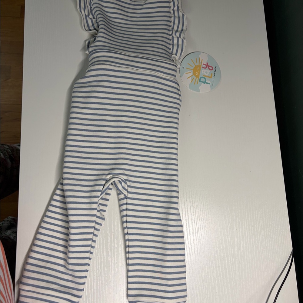 Little Sleepies Blue and White Striped Jumpsuit